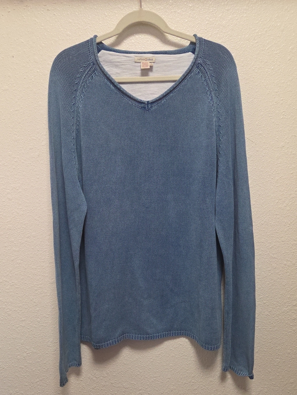 Carbo2Cobalt Men's Light Blue V-Neck Knit Sweater Size XL